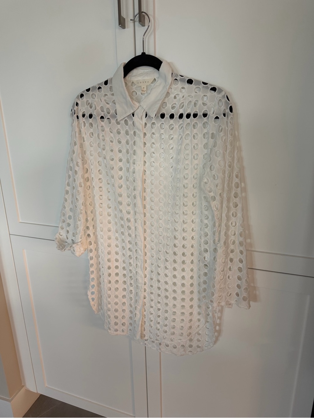 Adiva White Eyelet Circle Button-Down Blouse